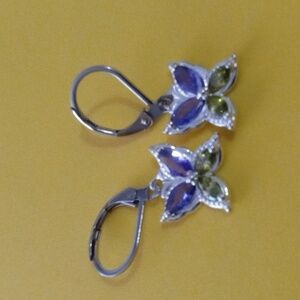 Exquisite Sterling Silver Butterfly Earrings in Purple & Green